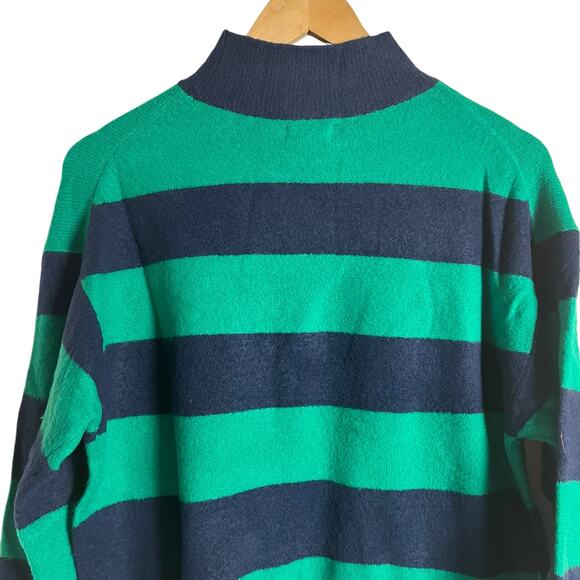 J.Crew Navy Blue Teal Rugby Stripe Mockneck Long Sleeve Pullover Sweater Size S - Picture 8 of 12